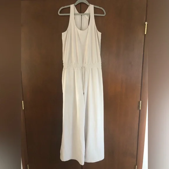 Athleta Revive Wide Leg Cream Halter Jumpsuit - Picture 3 of 13
